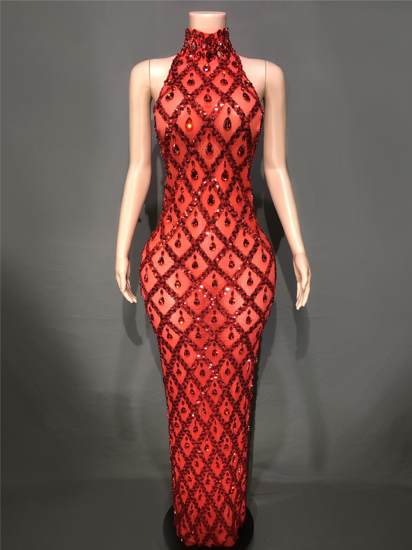 Graceful Women's Shiny Rhinestone Party Formal Dress