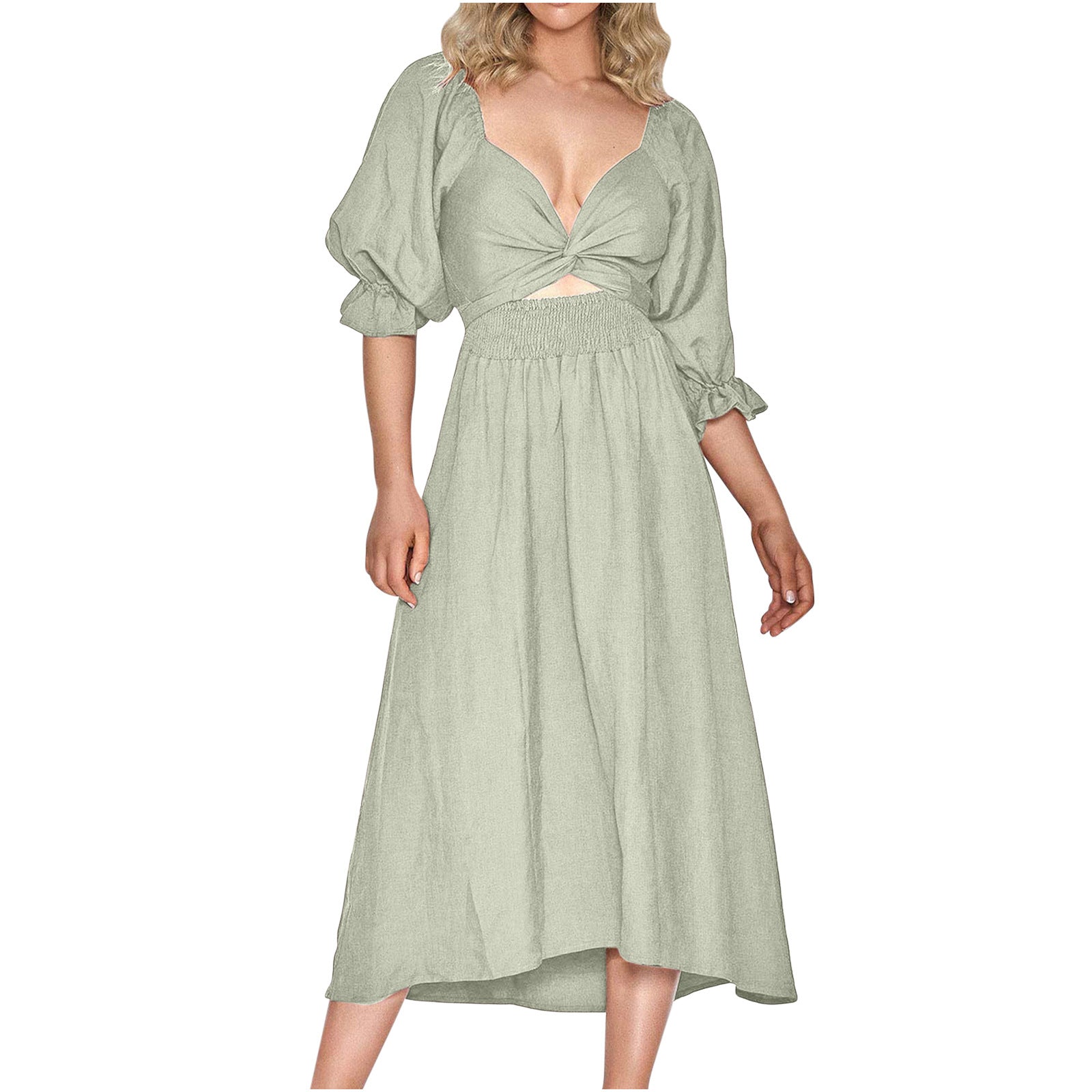 Women's Elegant Half Sleeve Front Back Wearable Dress