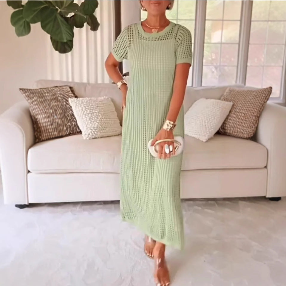 Women's Round Neck Hollow Air Two-piece Set Dress