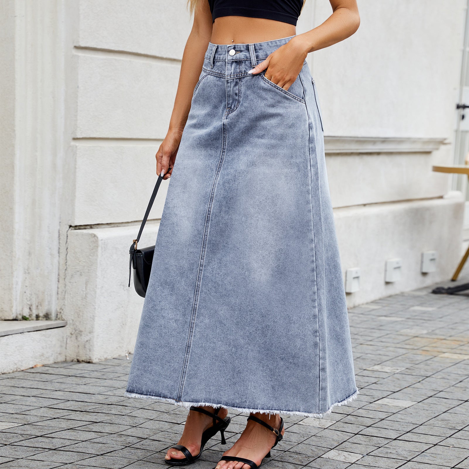 Women's High Waist Denim Fashion Loose Pockets Skirt