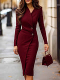 Women's Autumn Elegant Commute Long Sleeve Button Dress