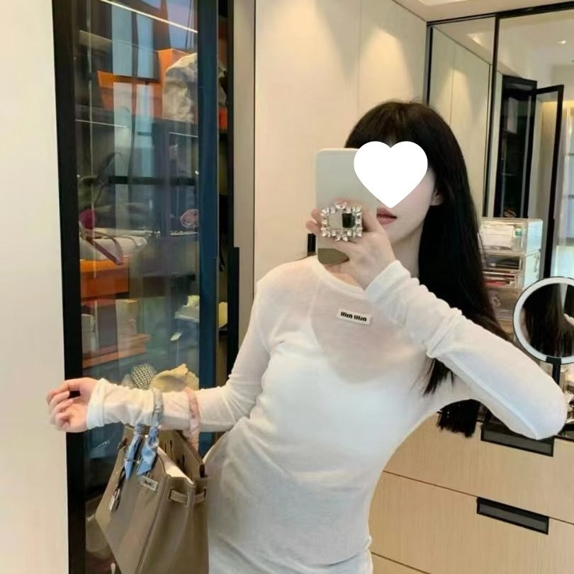 Home Logo Patch Letter Crew Neck Sun Protection Hot Slim Women's T-shirt