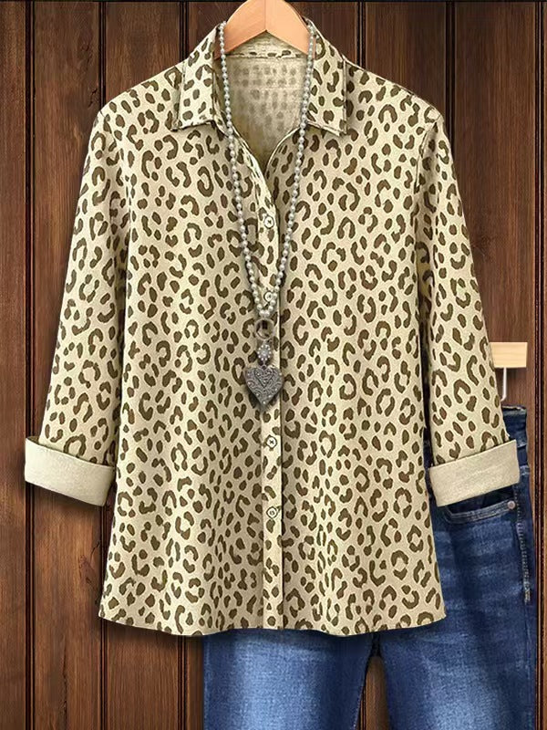 Women's Shirt Leopard Print Temperament Casual Long Tops