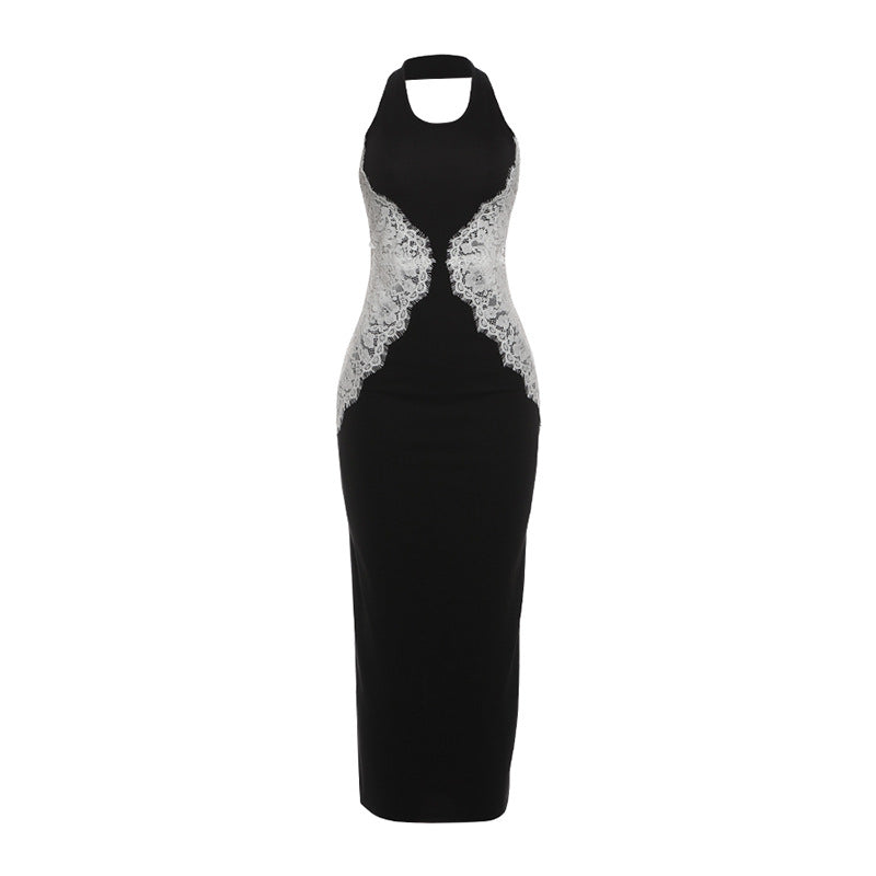 Women's Elegant Sexy Lace Stitching Contrast Color Dress
