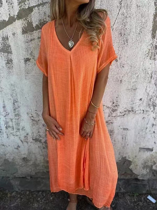 Women's Spring Fashion Cotton Linen Collar Dress