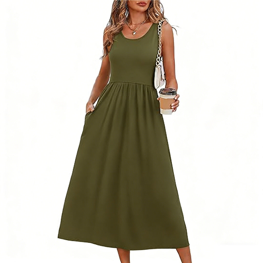 Women's Summer Printed Large Swing Sleeveless Pocket Dress
