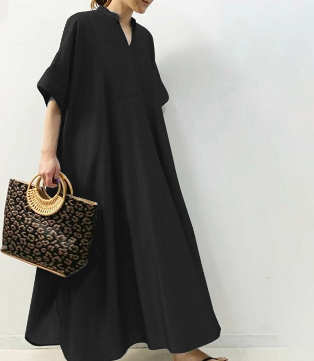 Women's Solid Color Half Sleeve Long Casual Dress
