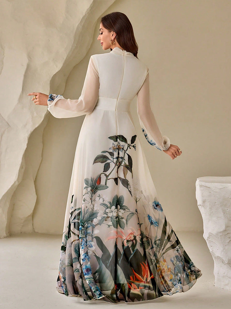 Fashionable Elegant Printed Large Swing Long Dress
