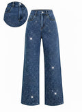Women's Casual Loose Low Waist Sexy Rhinestone Pants