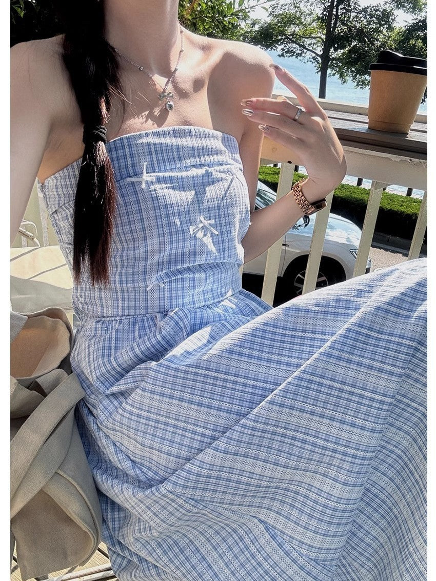 Women's Bandeau Sling For Summer French Style High-grade Waist Slimming Seaside Dress