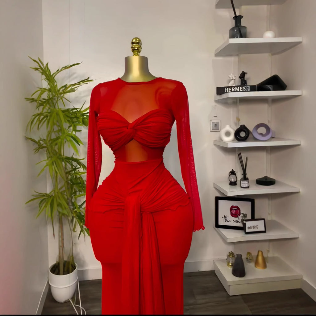 Women's Spring Solid Color Long Sleeve Round Dress