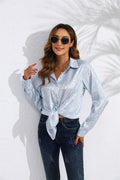 Women's Open Button Leopard Jacquard Shirt Temperament Commute Long Blouse