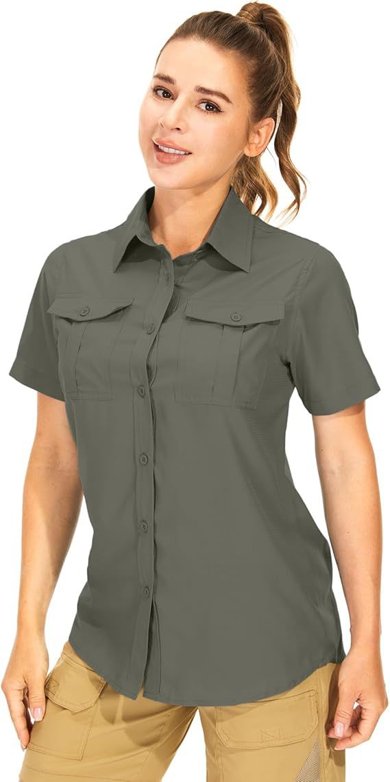 Women's Short-sleeved Shirt Solid Color Polo Collar Pocket Breathable Outdoor Leisure Blouse