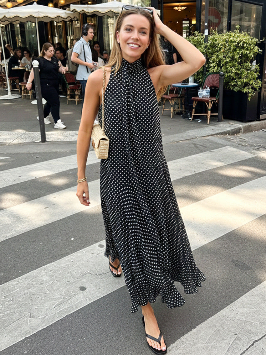 Women's Fashion Elegant Halter Polka-dot Long Dress