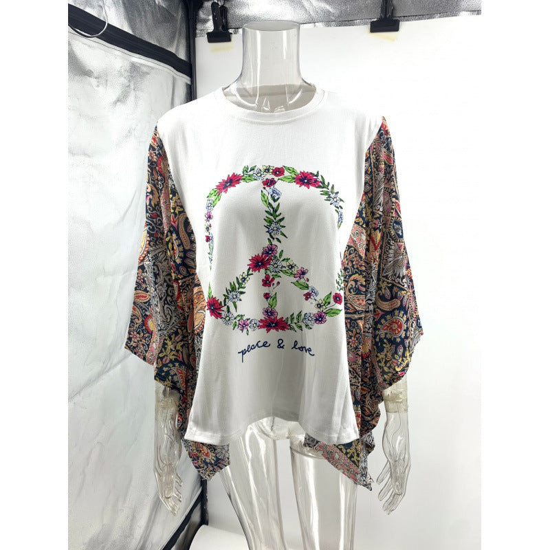 Women's Printed Round Neck Loose Casual Dolman Women's T-shirt