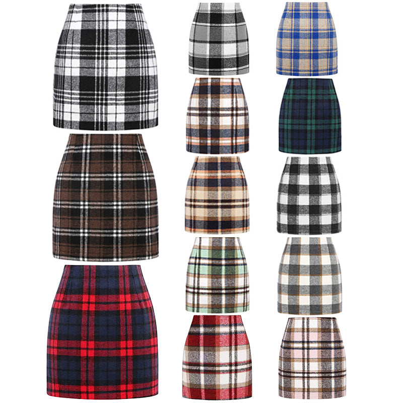 Women's High Waist Tartan Tight Pencil Hip Skirt
