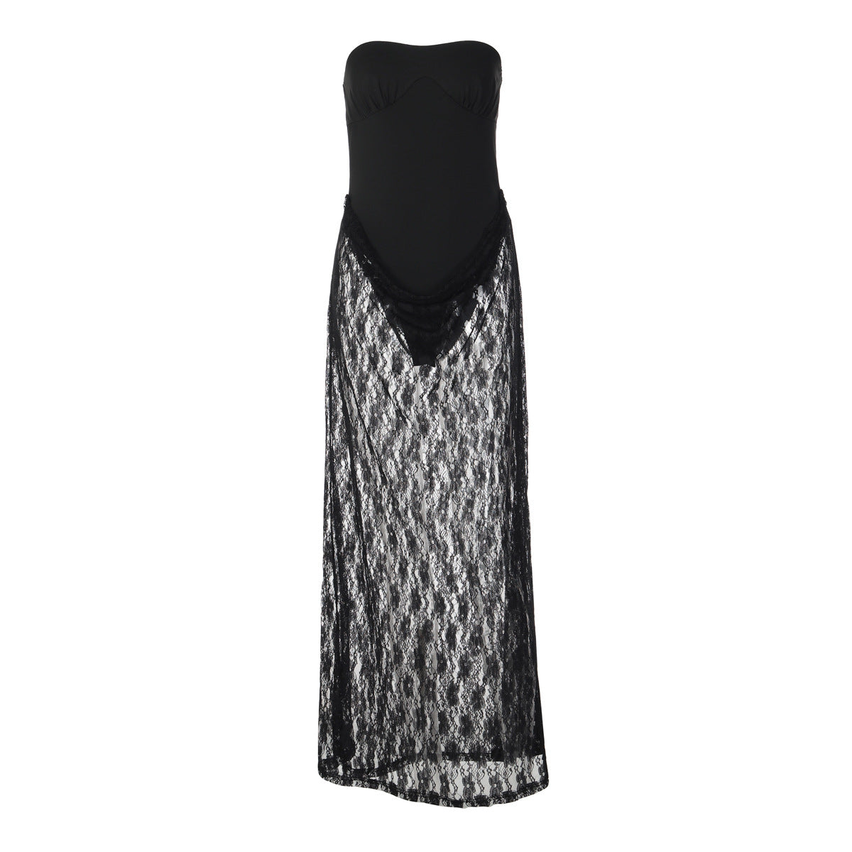 Women's Sexy Lace Tube Backless Mesh Solid Dress