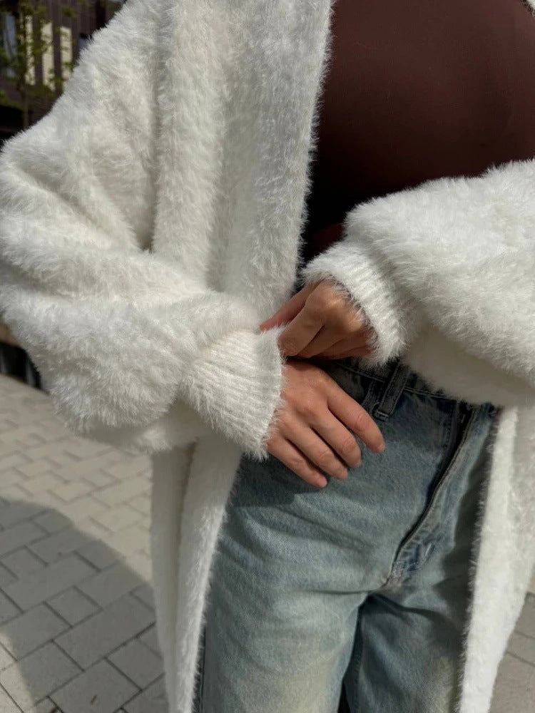 Women's Imitation Mink White Loose Plush Fluffy Women's Sweater