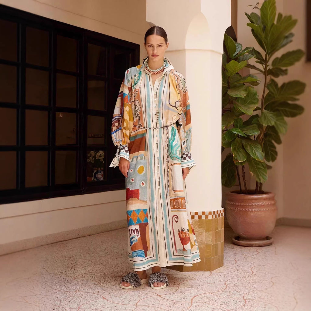 Popular Fashion Personalized Printed Loose Linen Dress