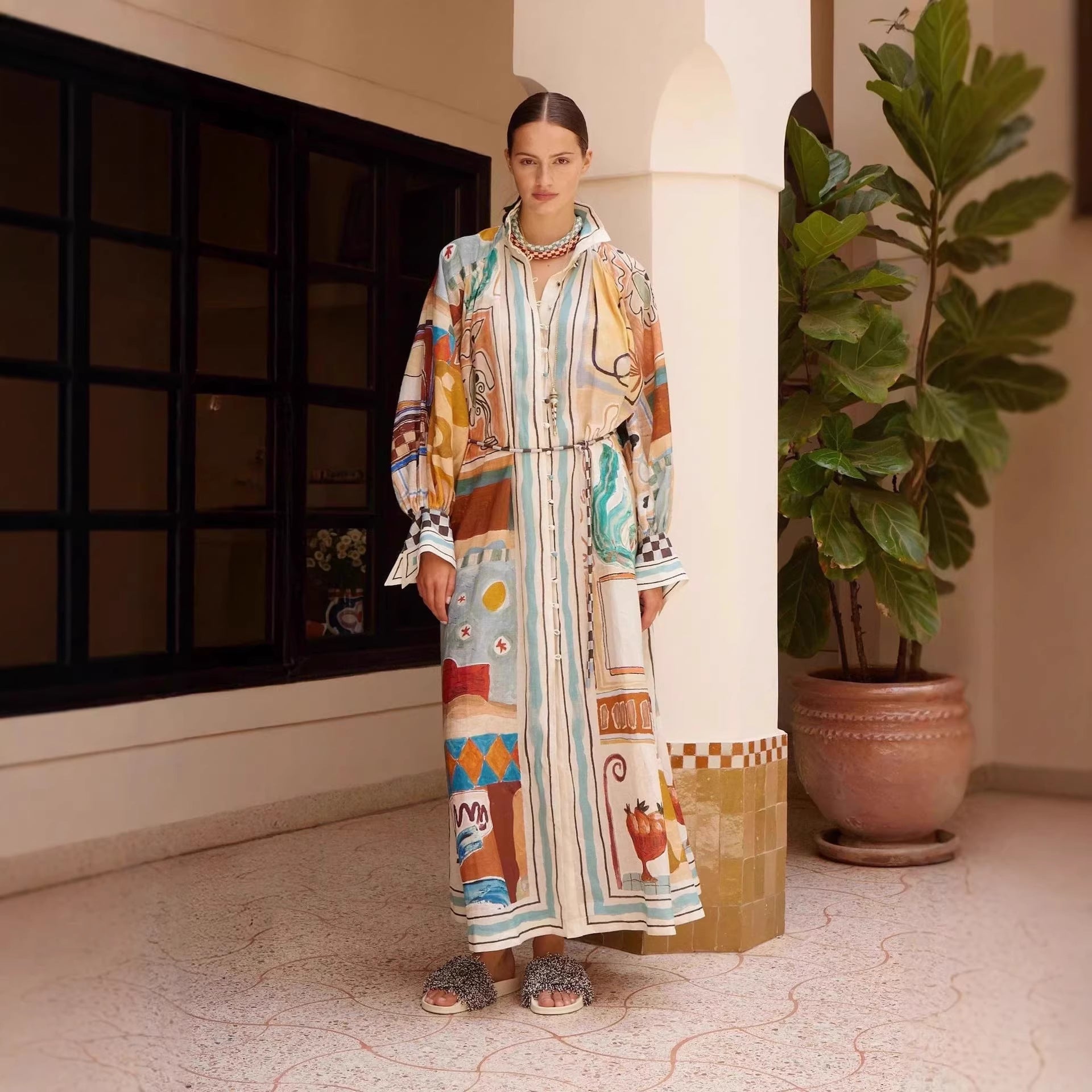 Popular Fashion Personalized Printed Loose Linen Dress