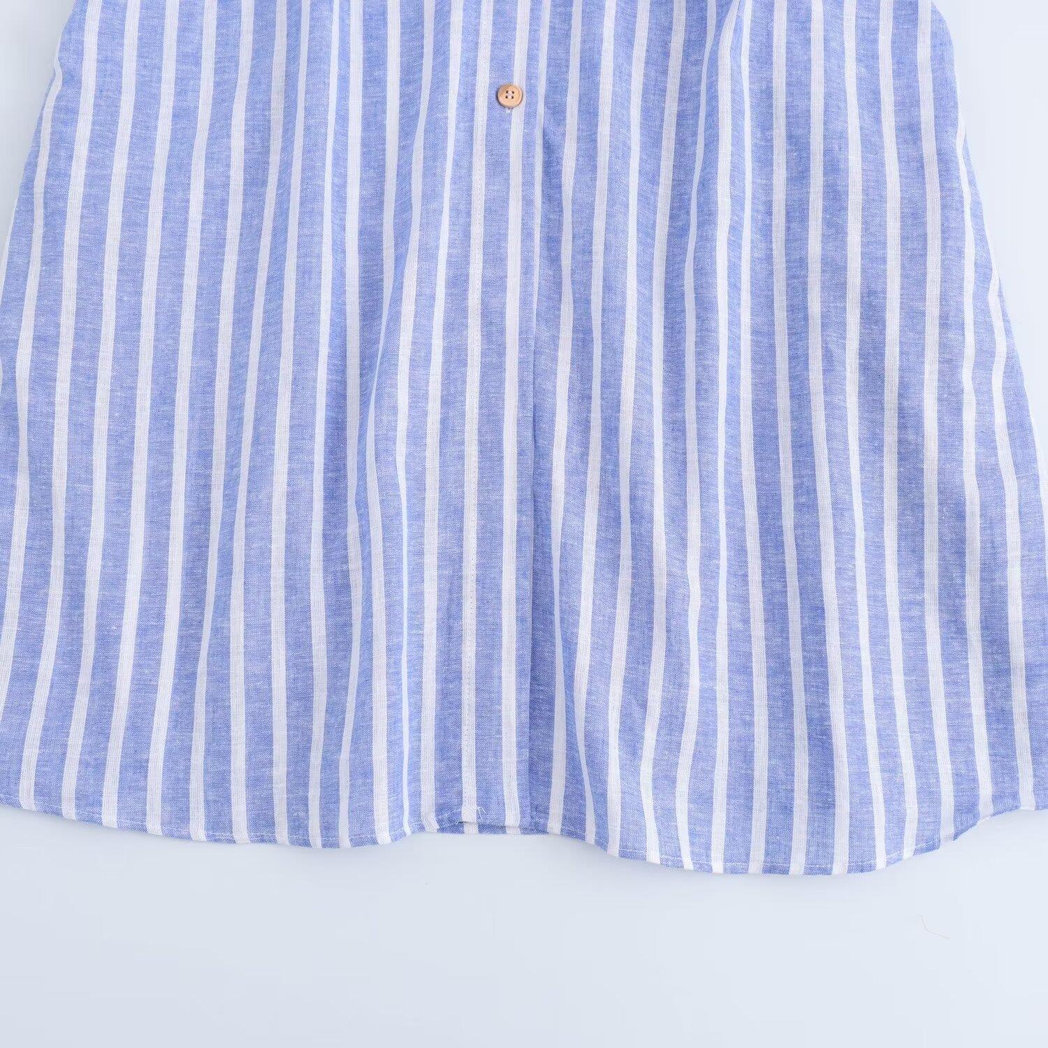 Women's Linen Blended Striped Picture Color Personality Dress