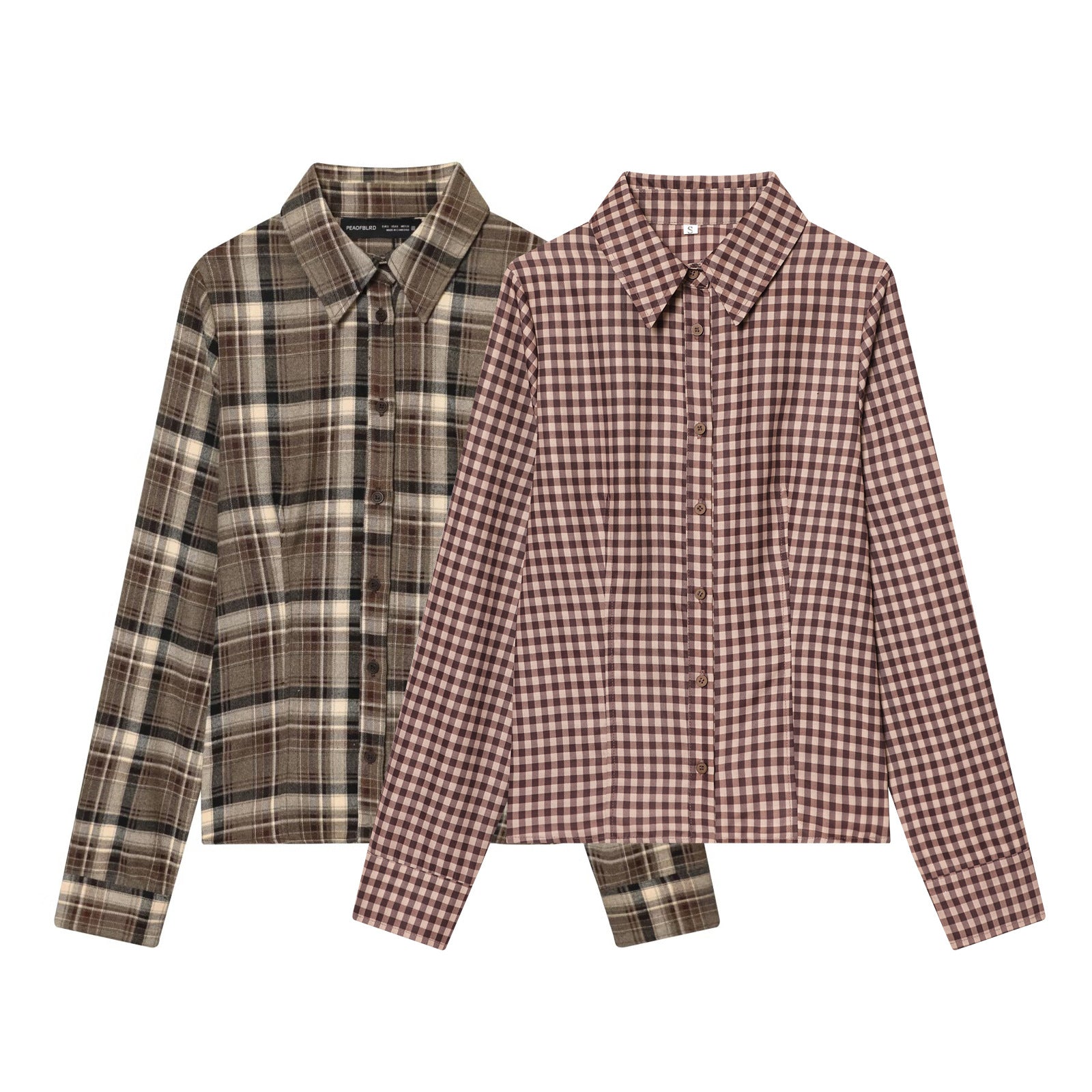 Women's Versatile Plaid Lapel Single Breasted Long Sleeve Slim Blouse