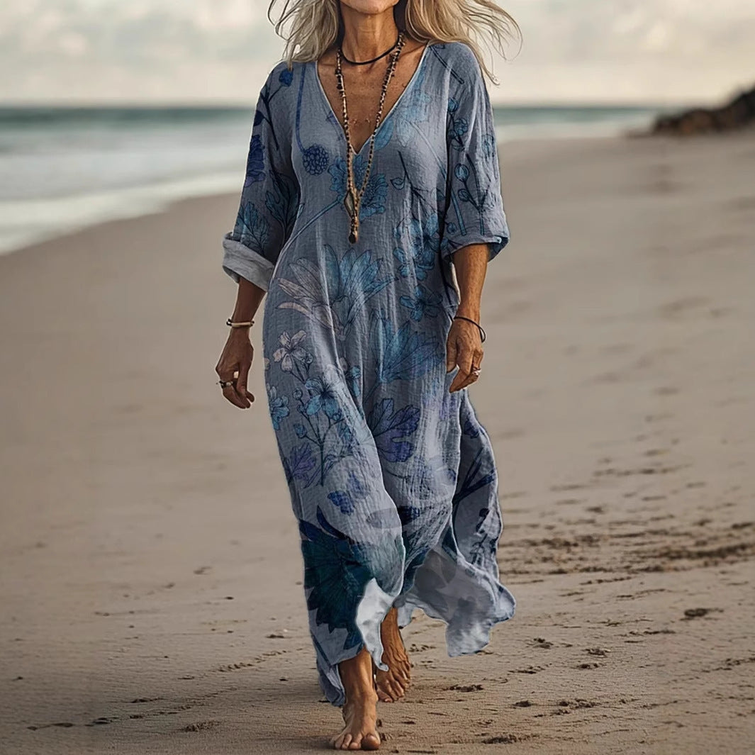 Women's Creative Floral Summer Sleeve Midi Dress