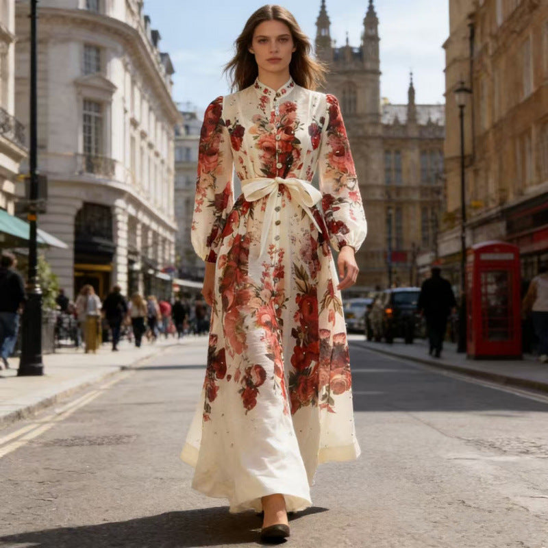 Women's Design Positioning Flower Diamond Long Wing Dress