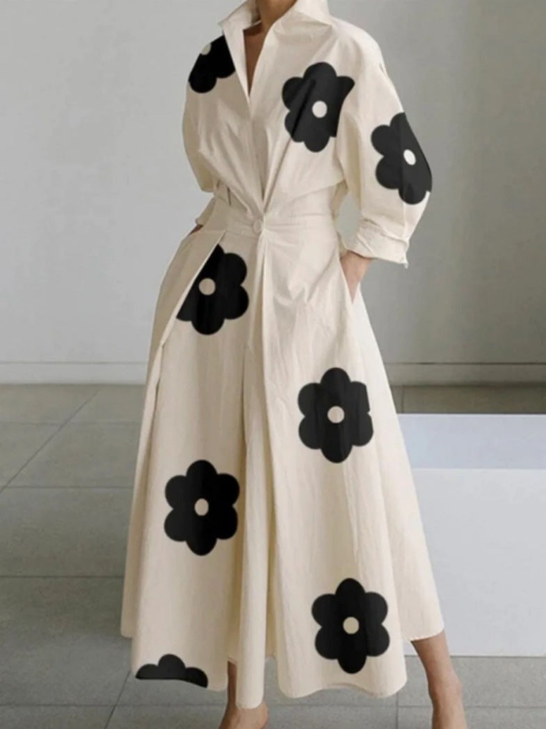 Commute Fashion Collar Lining Elastic Waist Dress