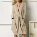 Women's Cotton Linen Loose Casual Solid Color Dress
