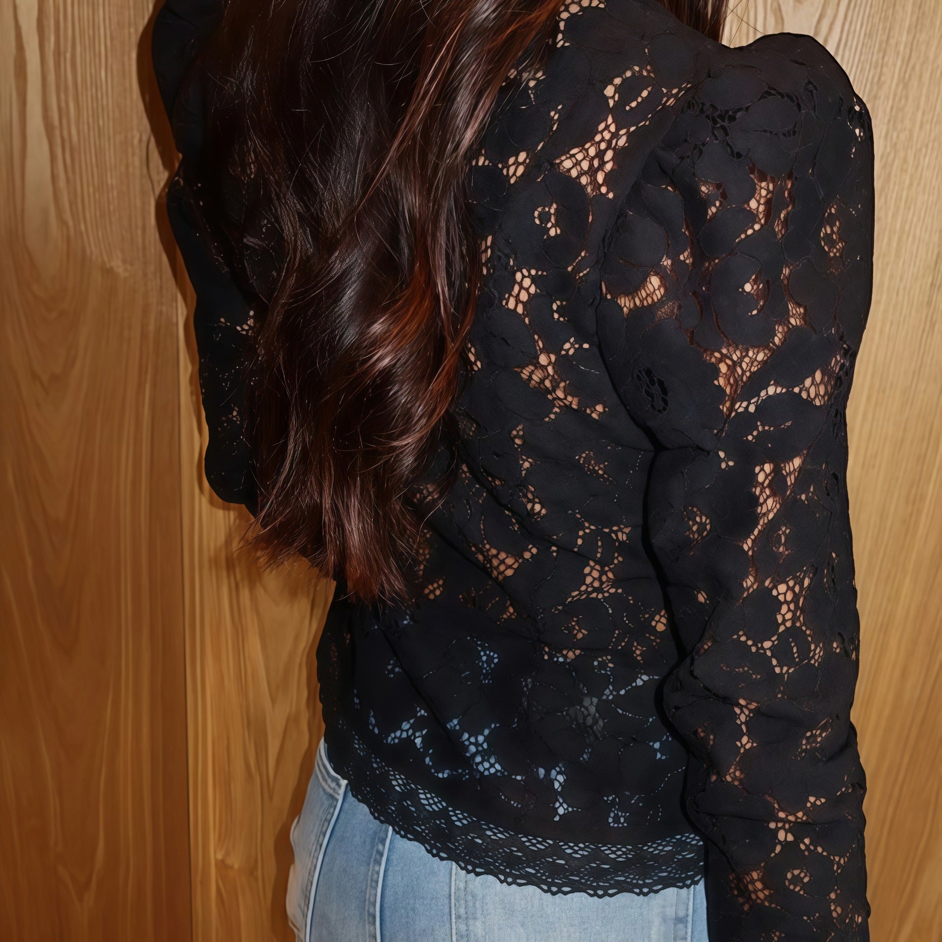 Stand Collar Buckle Waist Lace Shirt Versatile Tops