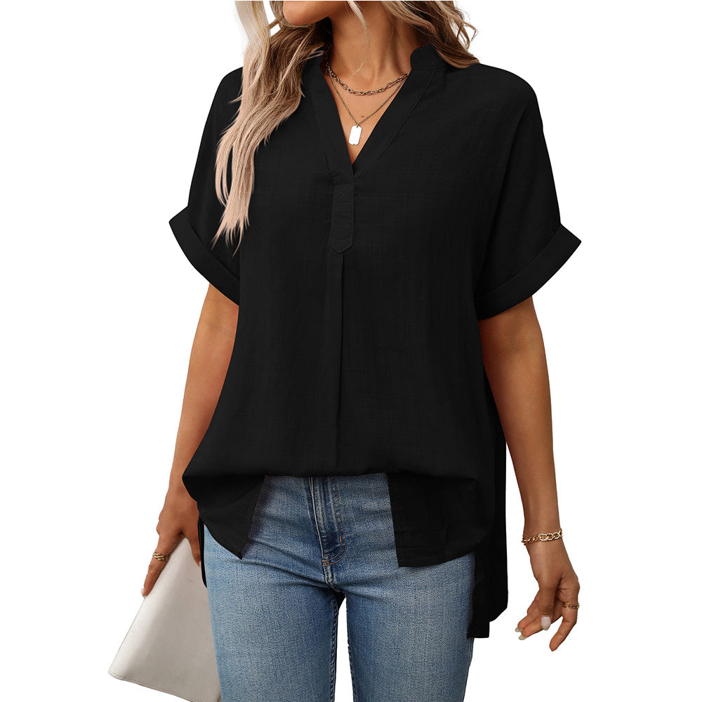 Women's Summer Sleeve Striped Loose Plaid Shirt Shorts