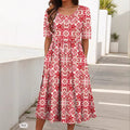 Women's Round Neck Printed Large Hem Dress