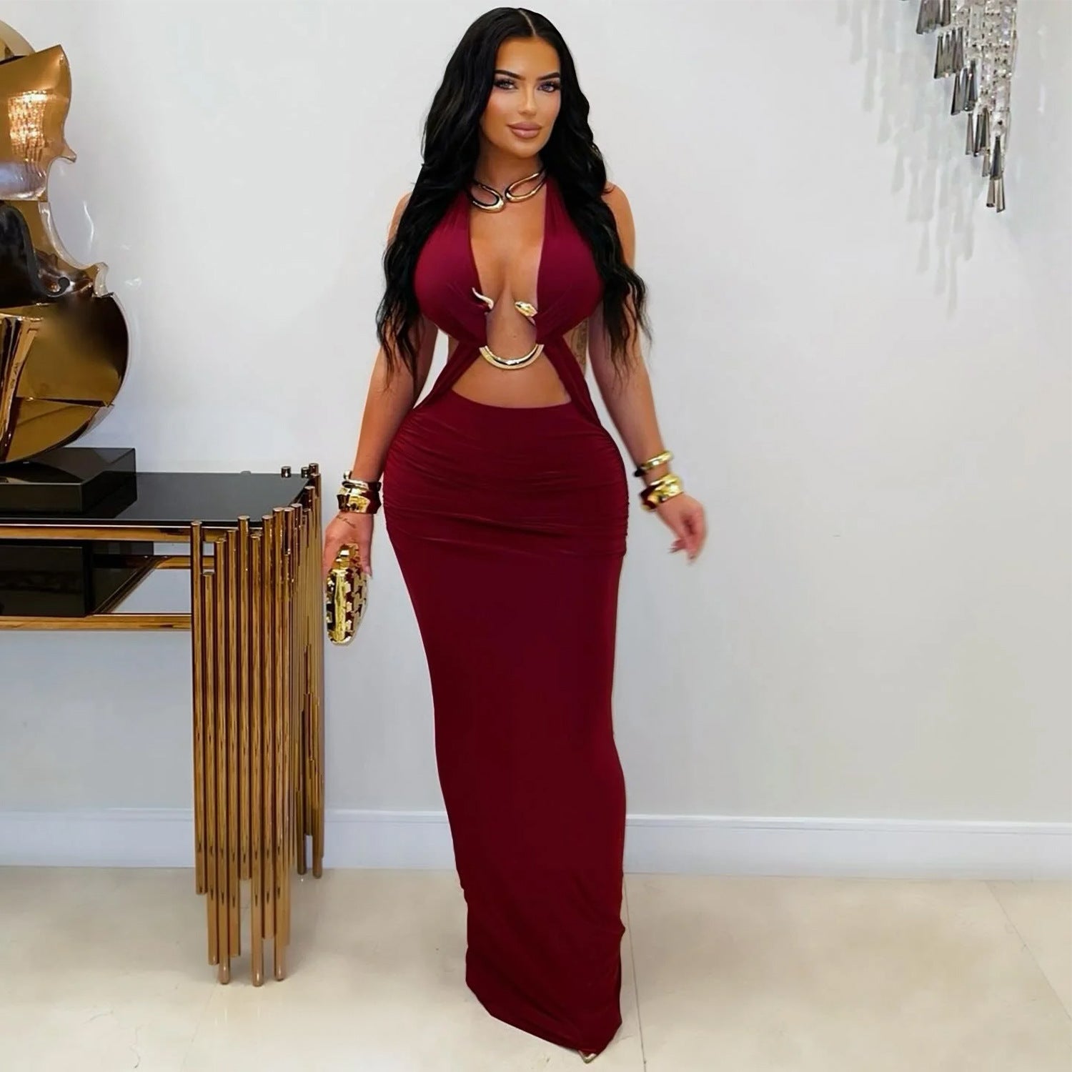 Women's Fashion Wear Sexy Slim Fit Pure Color Dress