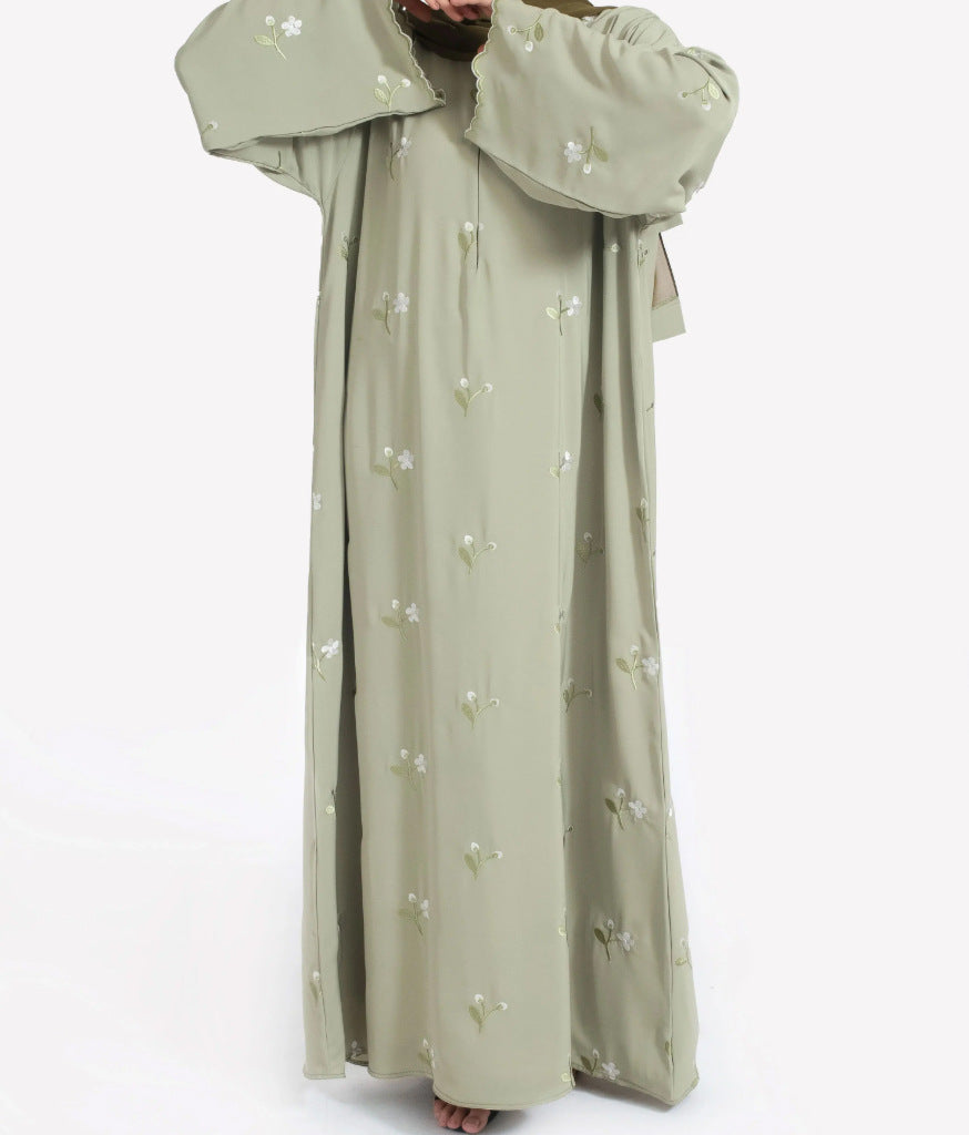 Robe Pullover Flower Print Cuff Embroidered Dress