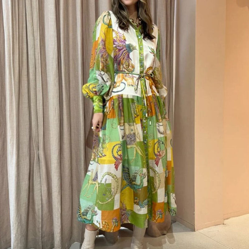Women's Trend Printed Lantern Sleeve Long Sleeves Large Dress