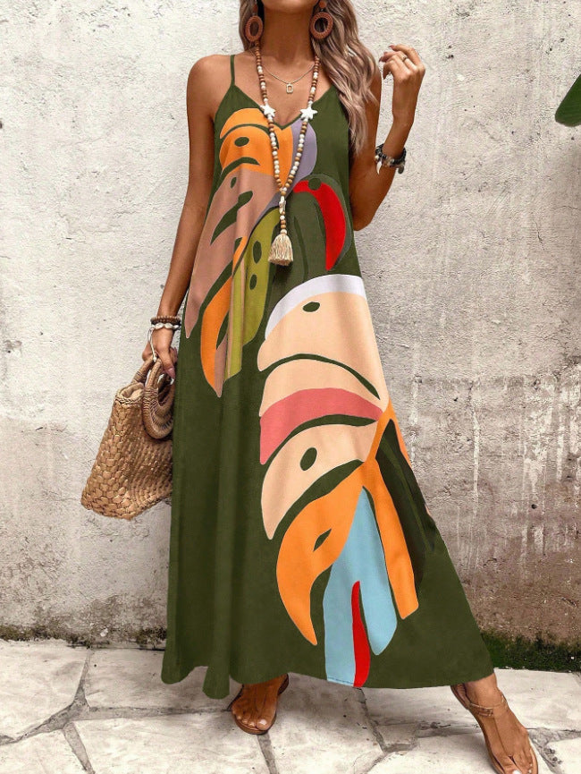 Women's Summer Fashion Casual Floral Print Leaf Dress