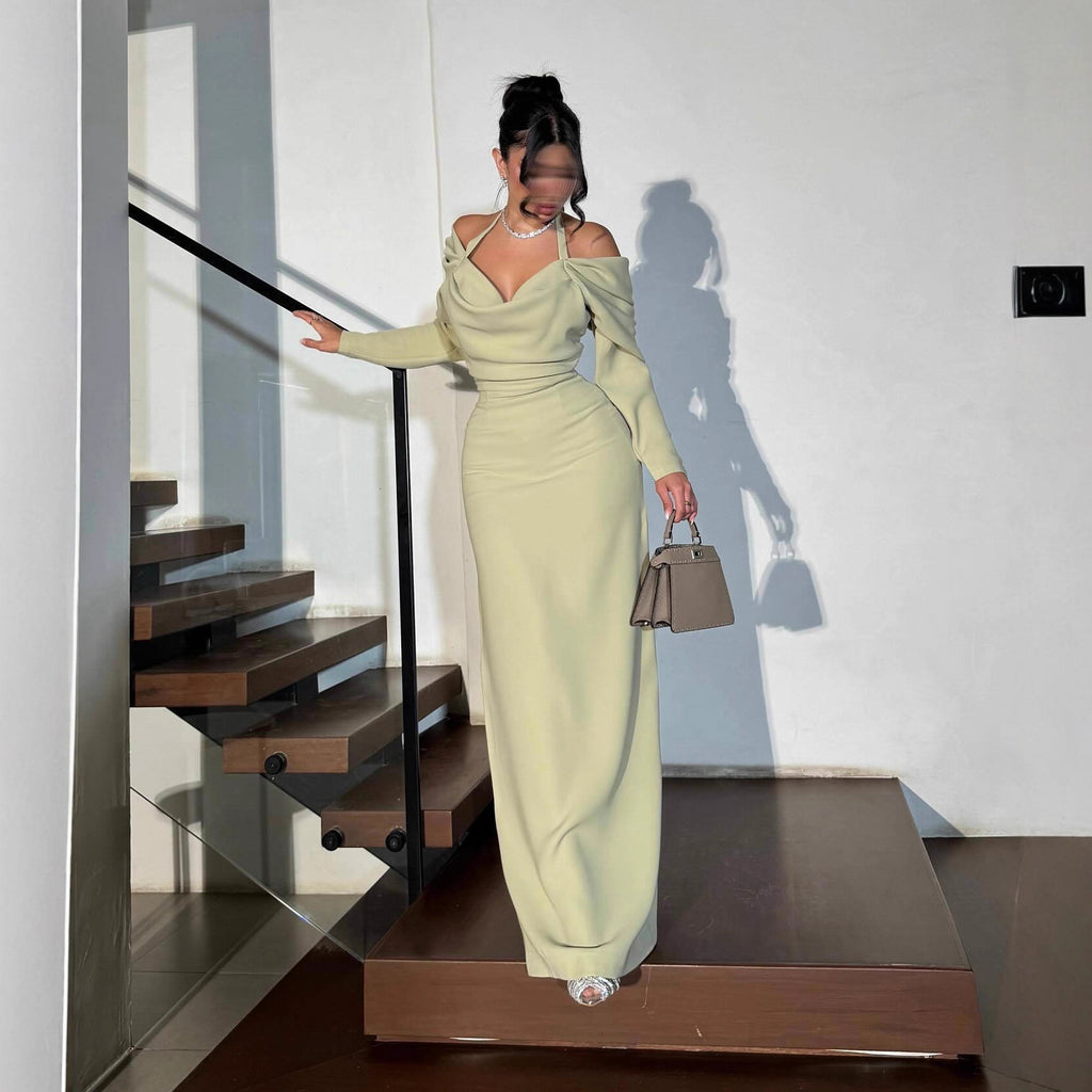 Elegant Sexy Sheath Halter Long Sleeve Dress