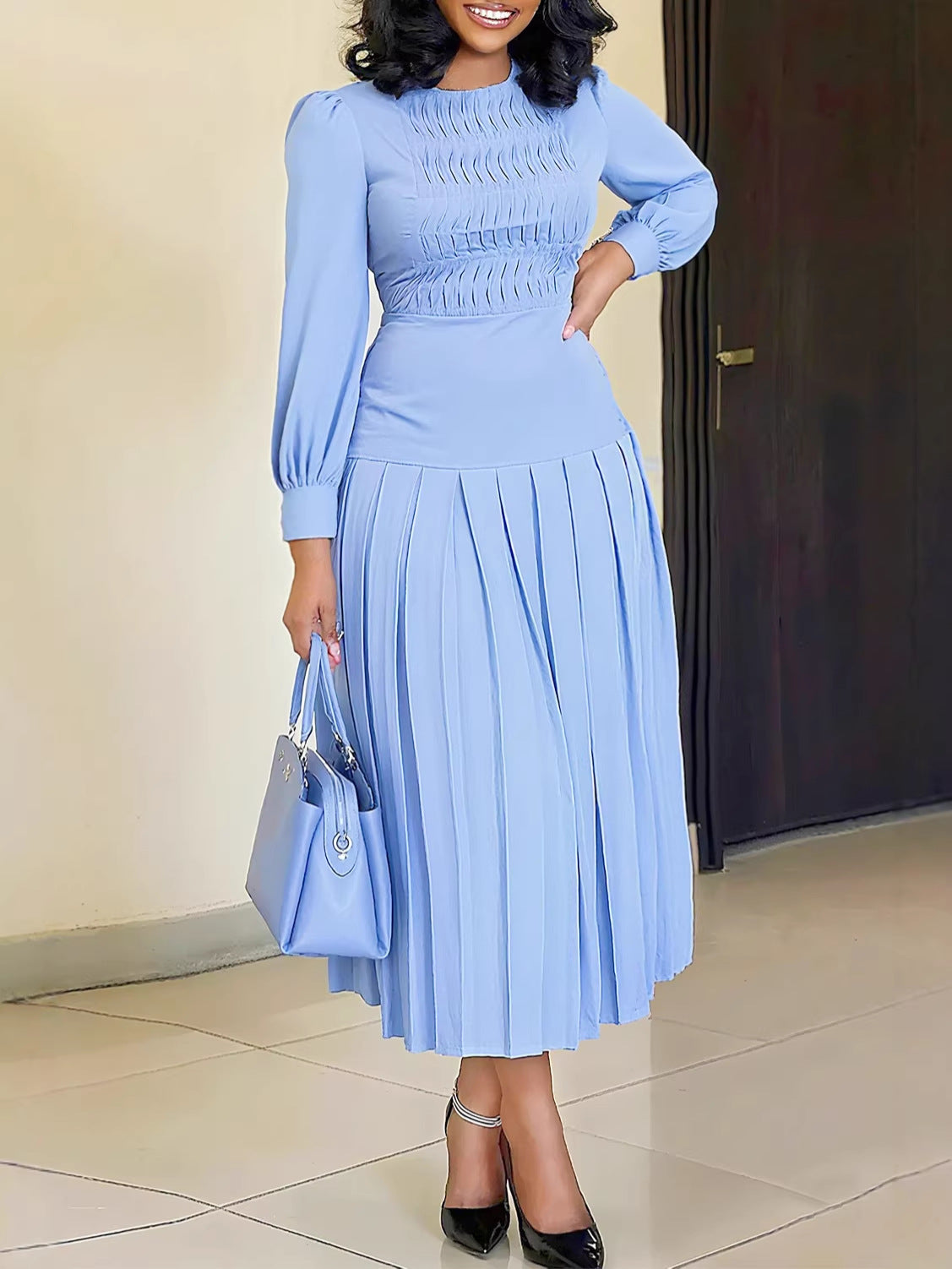 Classic Fashionable Lantern Round Neck Elegant Dress
