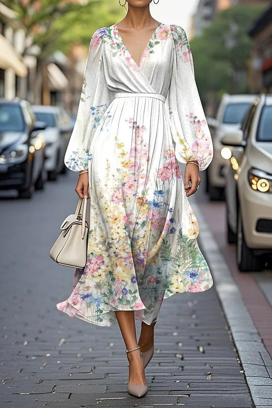 Women's Floral Series Pattern Printing Casual V Dress