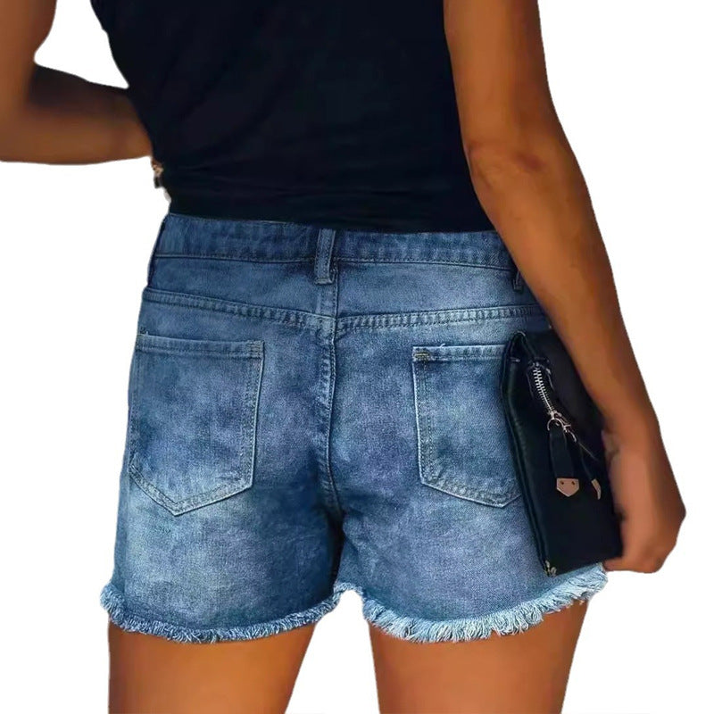 Women's Hole Patch Fried Snowflake Denim For Women's Jeans