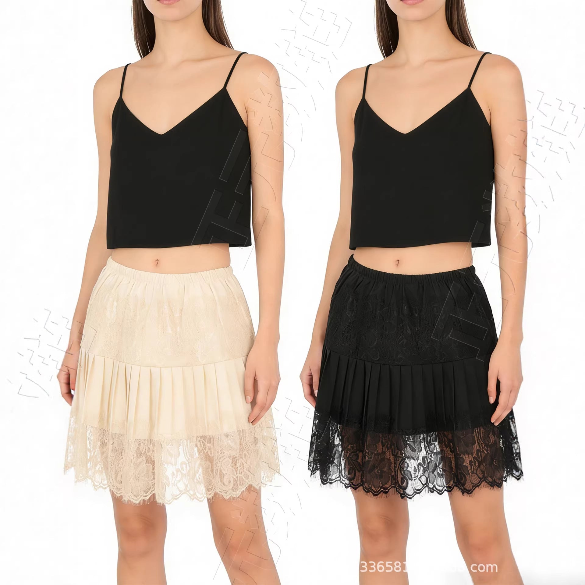 2 Piece Set Ballet Style Hem Fashion Lace Stitching Layered Skirt
