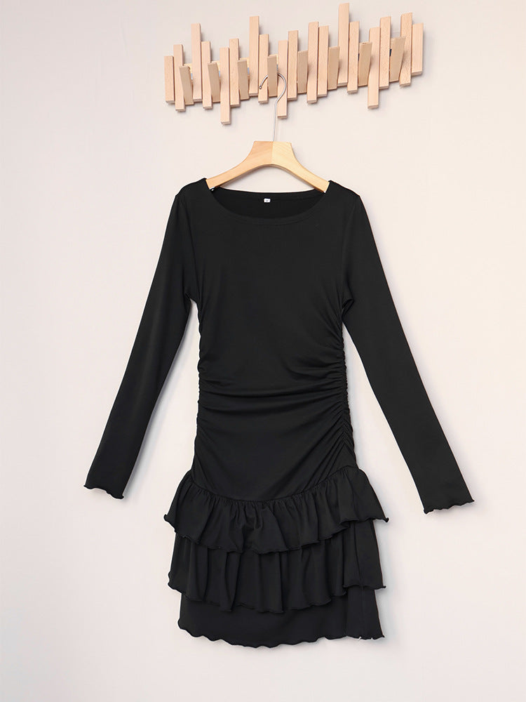 Women's Ballet Style Long-sleeved Knitted Elegant Ruffled A- Skirts