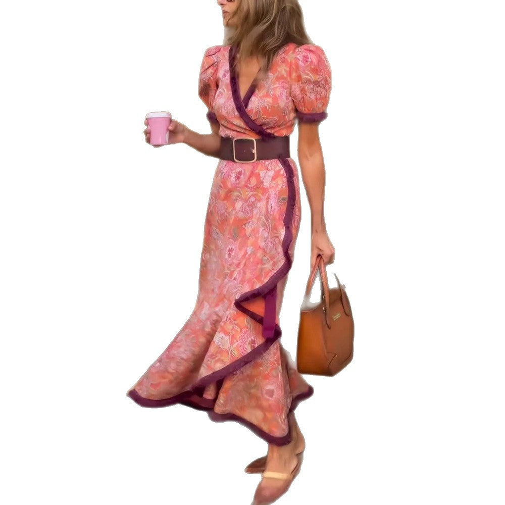 Bohemian Elegant Holiday Floral Print Long Dress