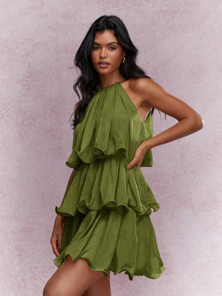 Summer Halter Sleeveless High-grade Tulle Ruffled Dress