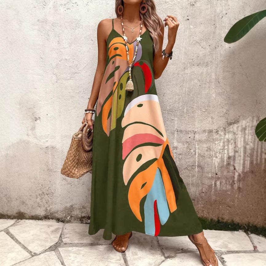 Women's Summer Fashion Casual Floral Print Leaf Dress