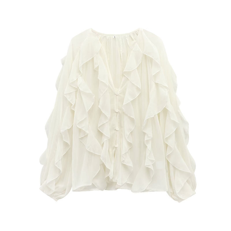 Z Spring Long Fashion Loose Design Niche Laminated Decoration Blouse