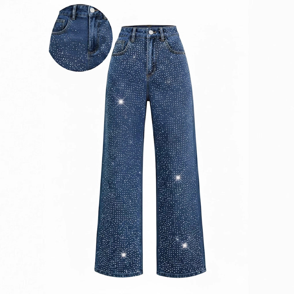 Women's Casual Loose Low Waist Sexy Rhinestone Pants