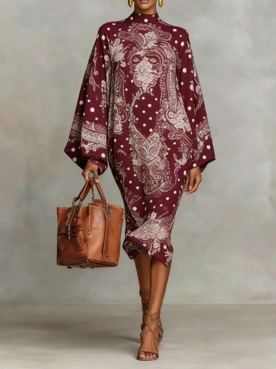 Trendy Autumn Digital Printing Fresh Retro Dress