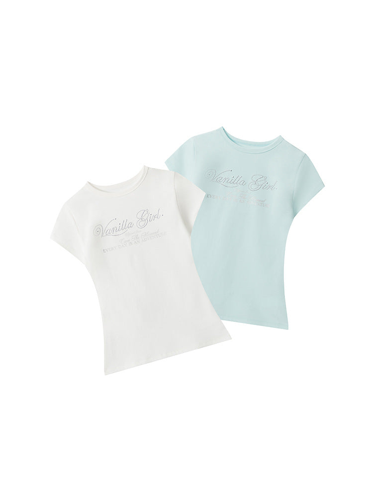 Women's Letter Sier Print Design Short-sleeved Slimming Women's T-shirt